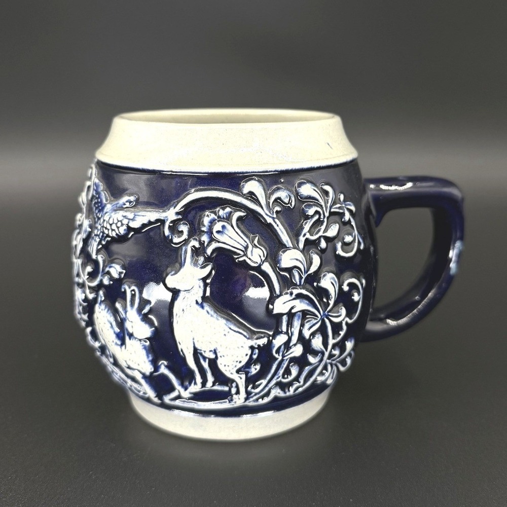 Original Gerzit West Germany Cobalt Blue Relief Hunting Beer Stein Mug